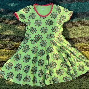 Girls Lime Green Bug Fit & Flare Dress with Pink Trim